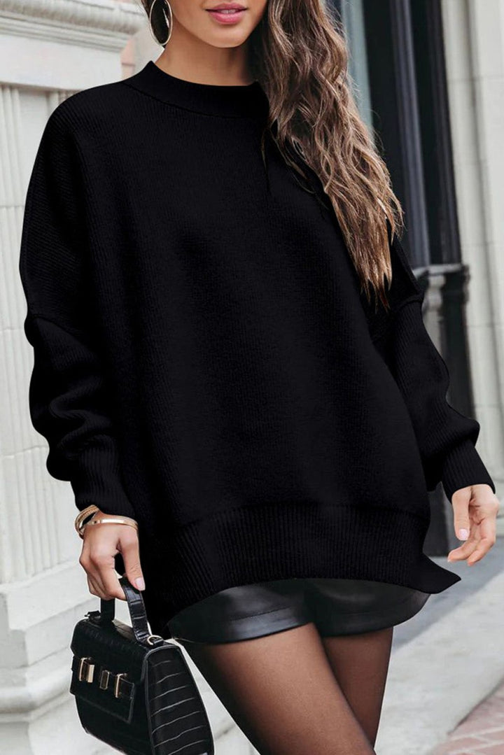 Christeen Oversized Drop Shoulder Bubble Sleeve Pullover Sweater - Rebel Nomad