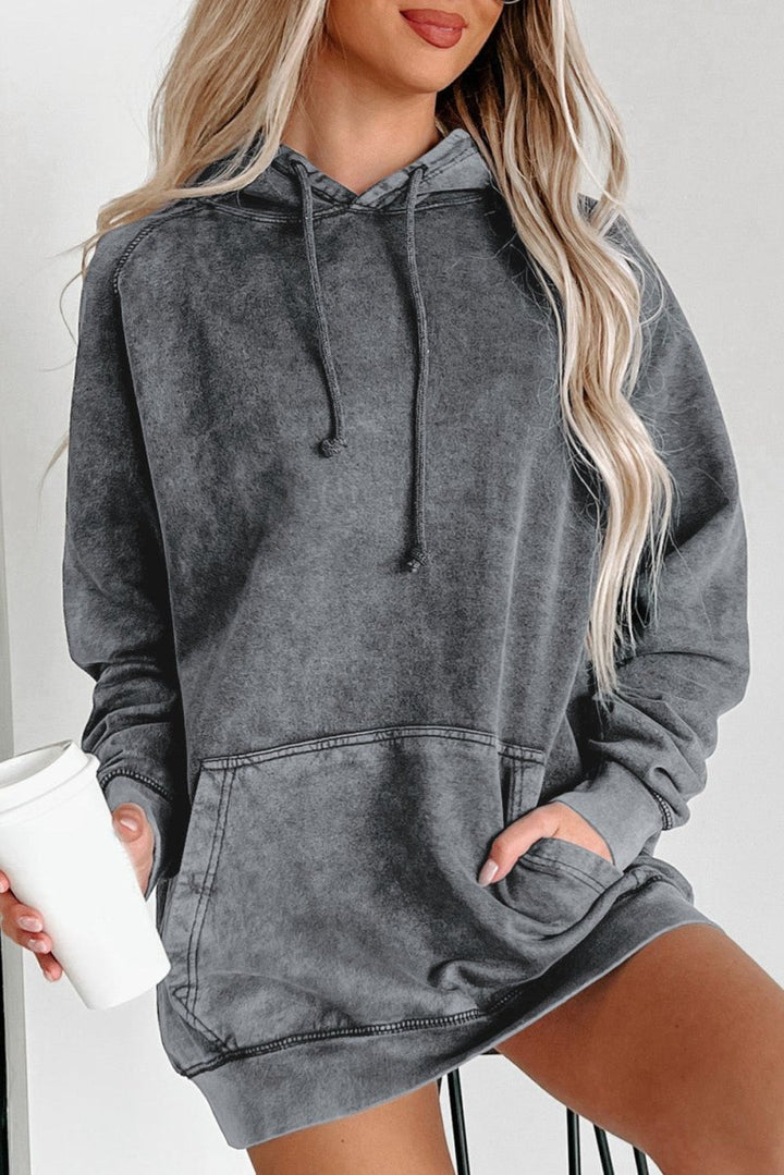 Ciel Mineral Wash Kangaroo Pocket Drawstring Pullover Hoodie - Rebel Nomad