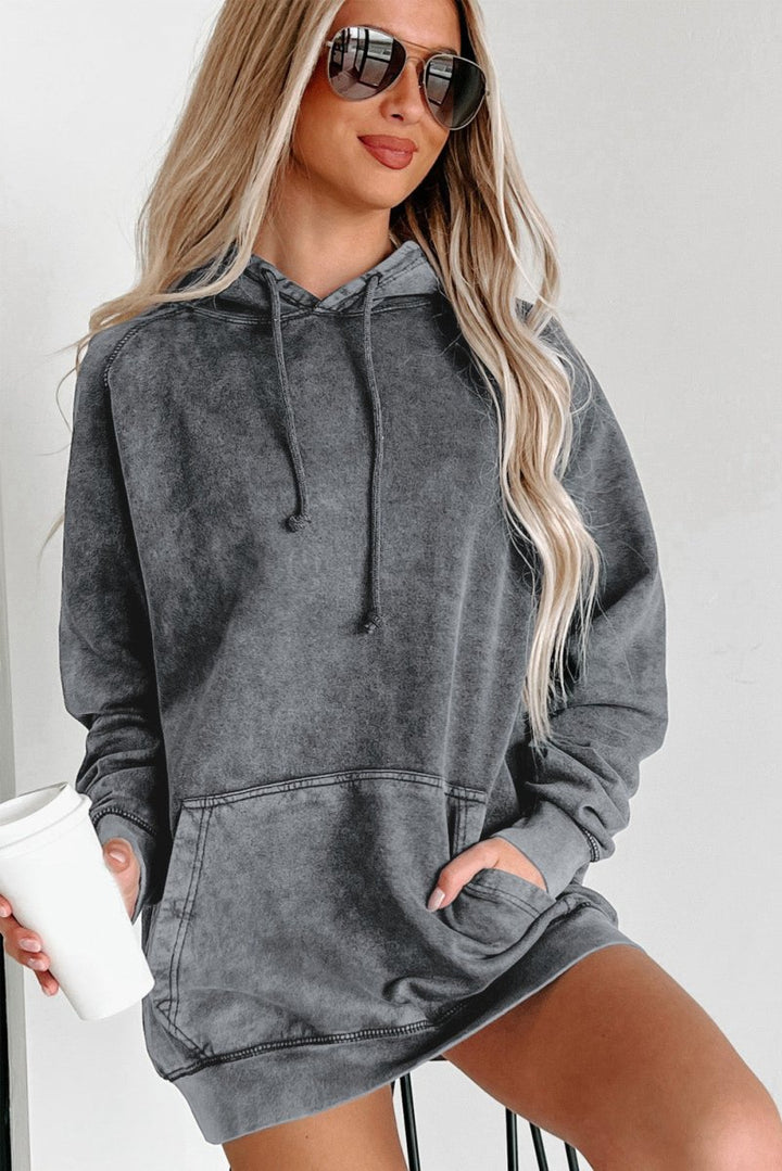 Ciel Mineral Wash Kangaroo Pocket Drawstring Pullover Hoodie - Rebel Nomad