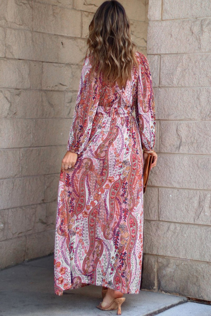 Cierra Boho Paisley Print V Neck Empire Waist Maxi Dress - Rebel Nomad