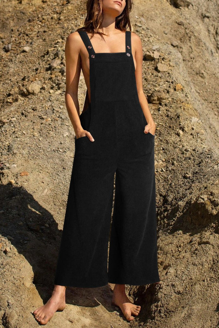 Cira Solid Color Corduroy Wide Leg Bib Overalls - Rebel Nomad