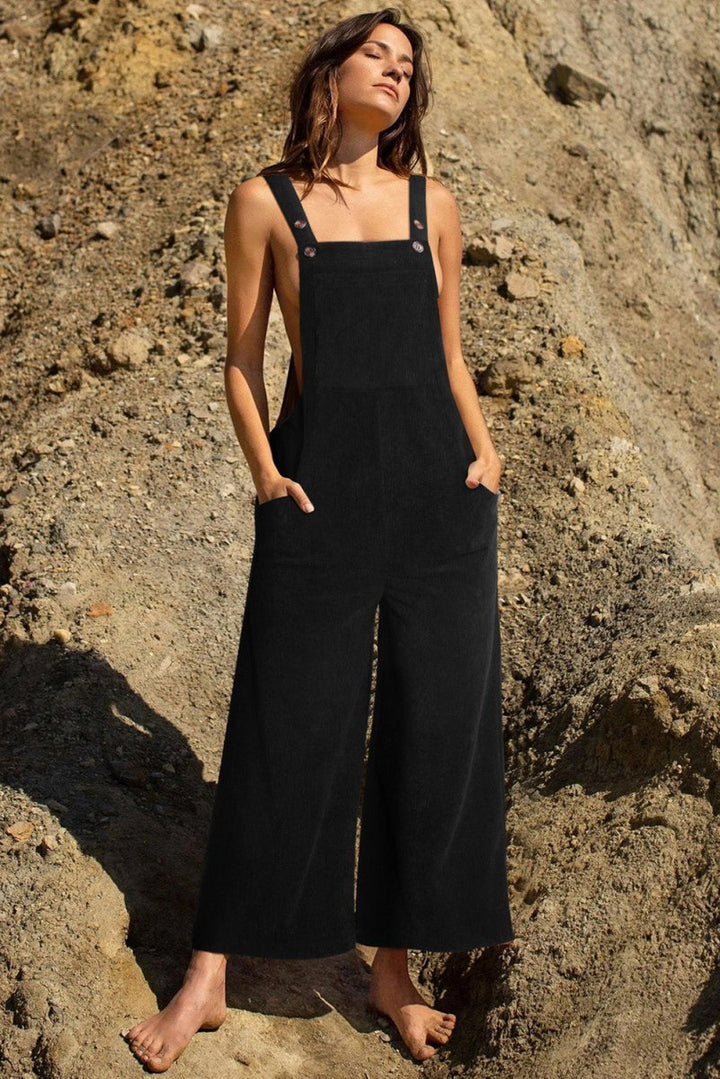 Cira Solid Color Corduroy Wide Leg Bib Overalls - Rebel Nomad