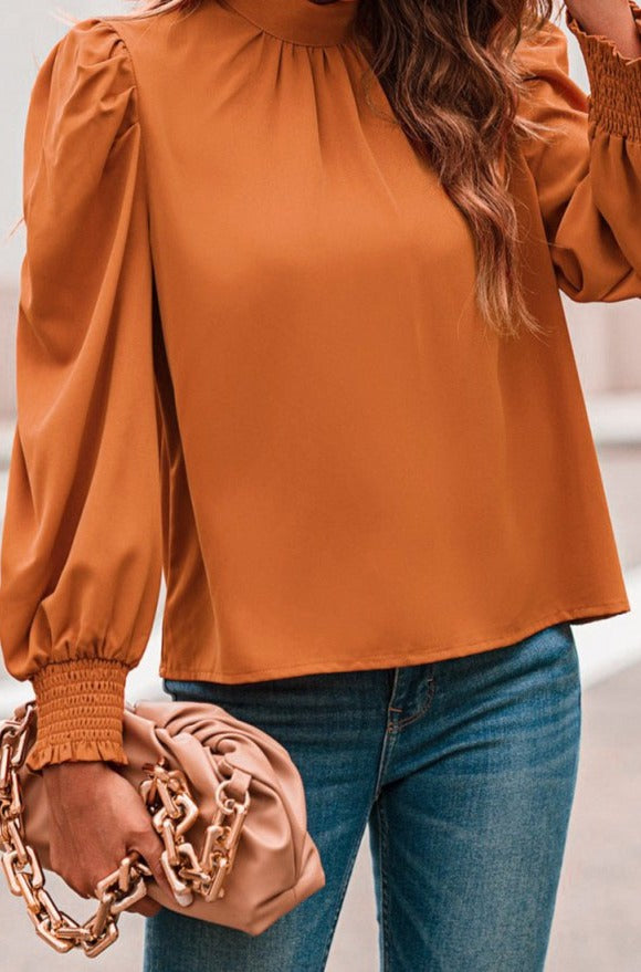 Clara Long Bubble Sleeve Mock Neck Chiffon Blouse - Rebel Nomad