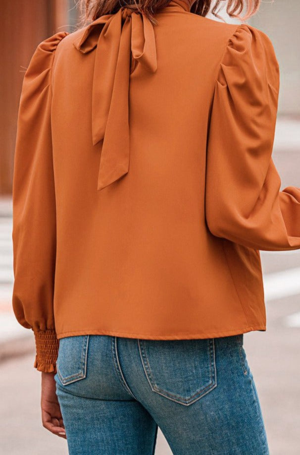 Clara Long Bubble Sleeve Mock Neck Chiffon Blouse - Rebel Nomad