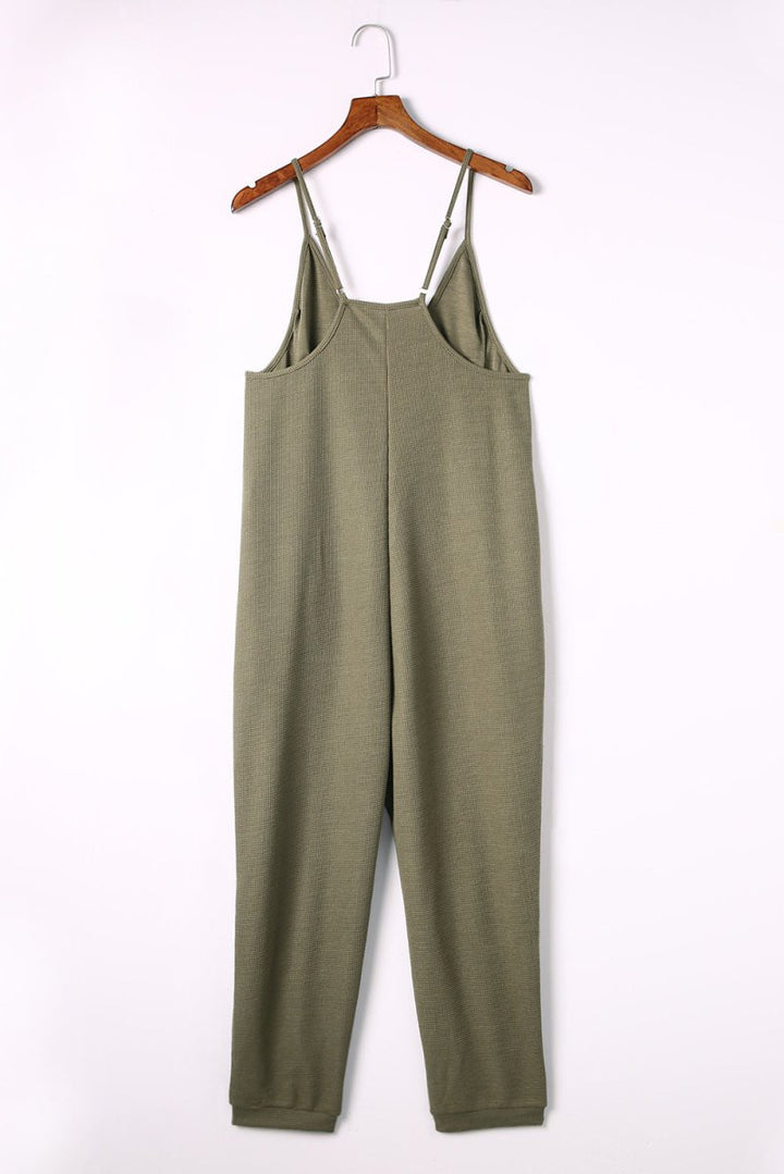 Clare Textured Sleeveless V-Neck Pocketed Casual Jumpsuit - Rebel Nomad