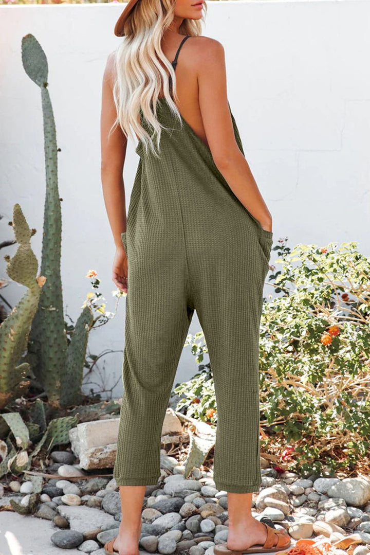 Clare Textured Sleeveless V-Neck Pocketed Casual Jumpsuit - Rebel Nomad