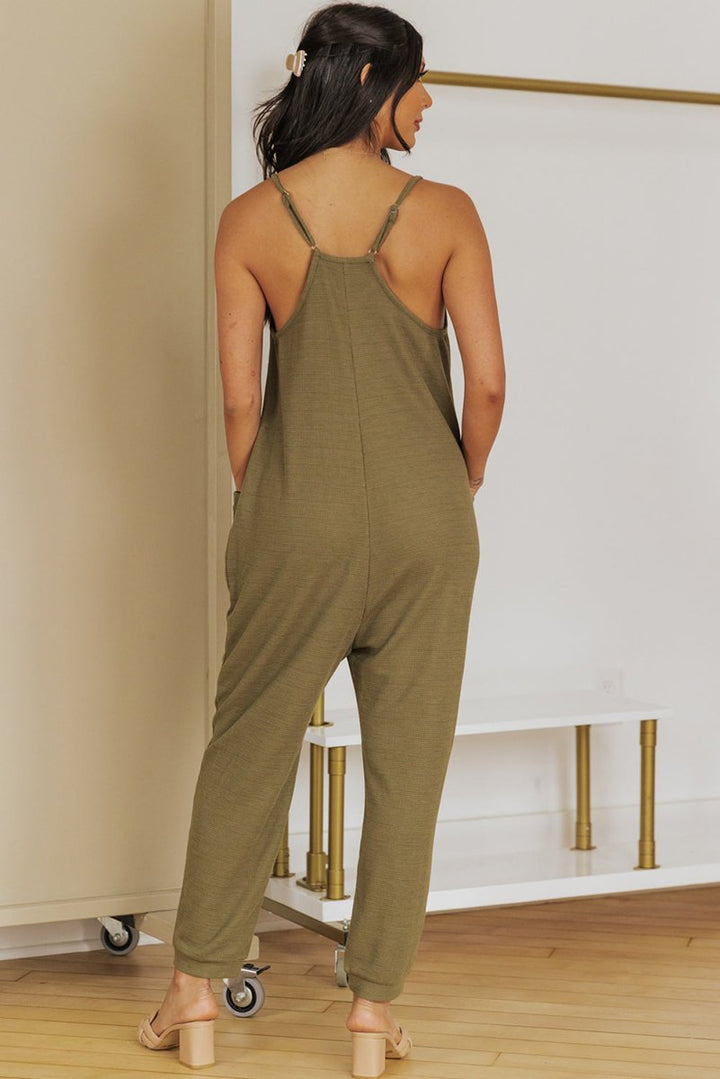 Clare Textured Sleeveless V-Neck Pocketed Casual Jumpsuit - Rebel Nomad