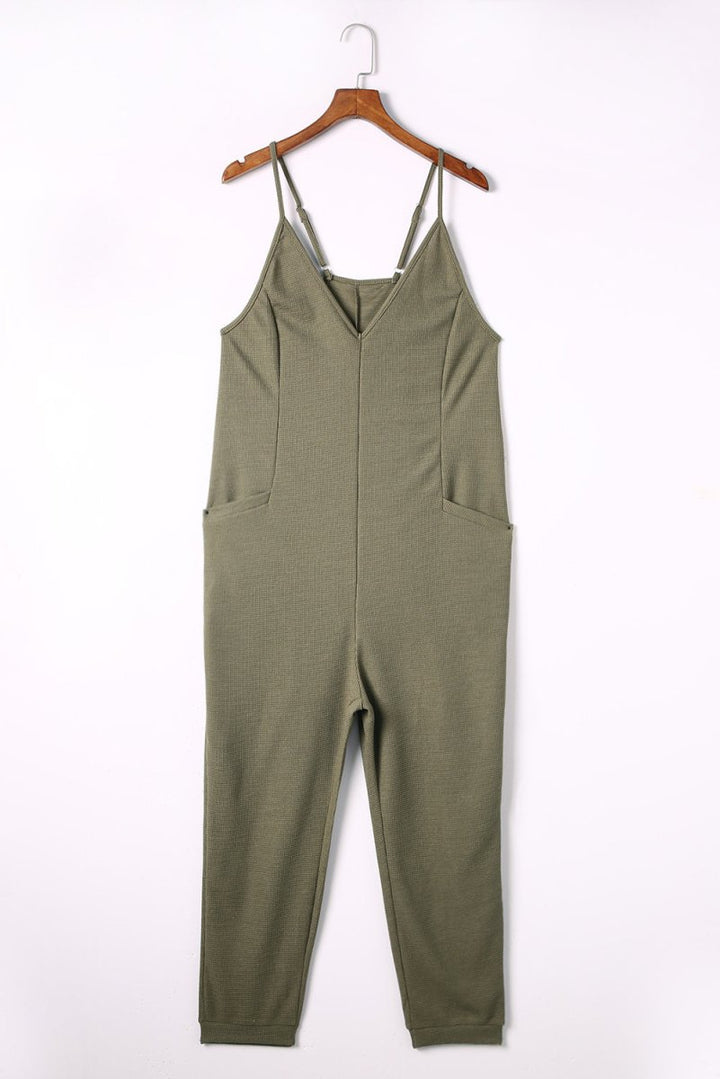 Clare Textured Sleeveless V-Neck Pocketed Casual Jumpsuit - Rebel Nomad