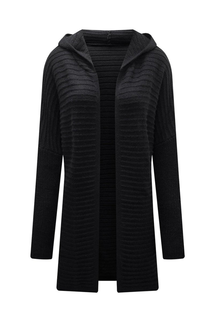 Claretha Horizontal Rib Knitted Open Front Hooded Cardigan - Rebel Nomad