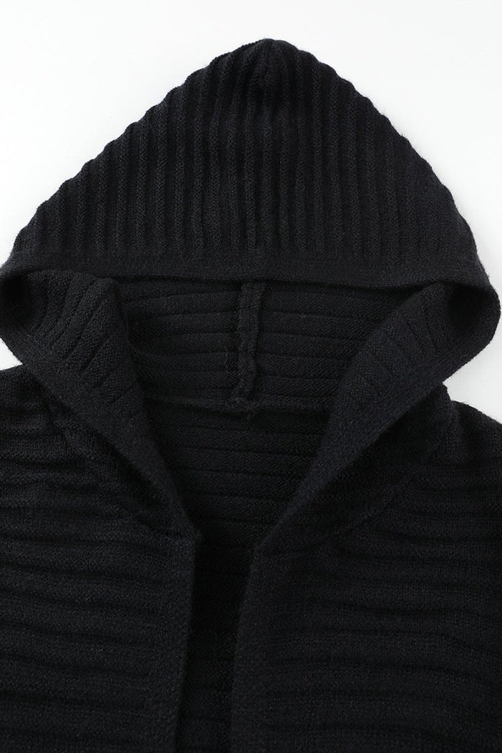 Claretha Horizontal Rib Knitted Open Front Hooded Cardigan - Rebel Nomad