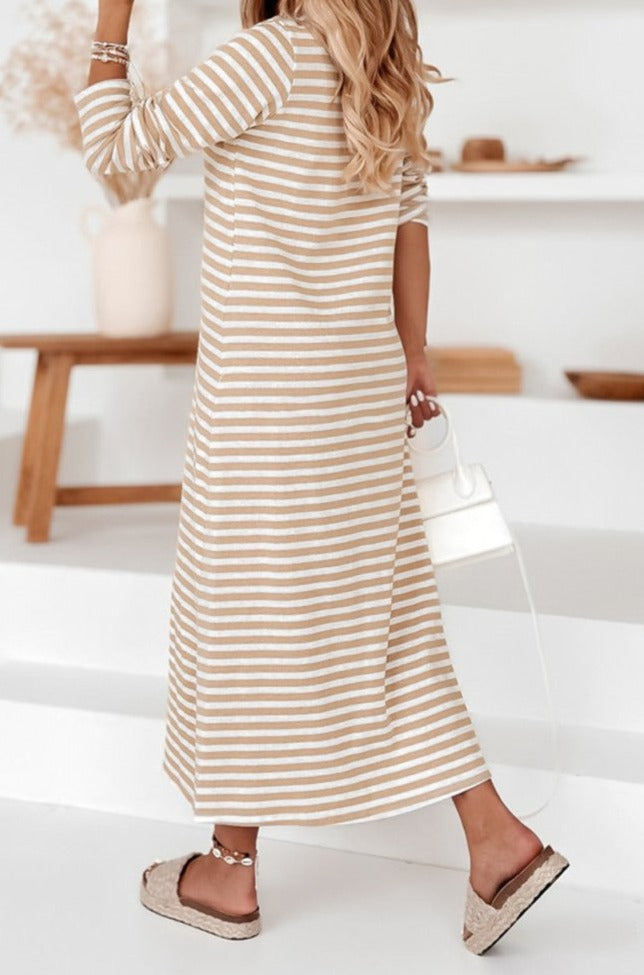 Cloé Striped V-neck Long Sleeve Casual Dress - Rebel Nomad