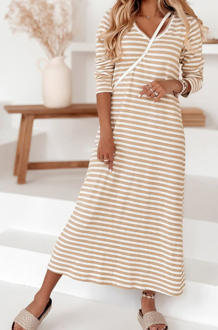 Cloé Striped V-neck Long Sleeve Casual Dress - Rebel Nomad