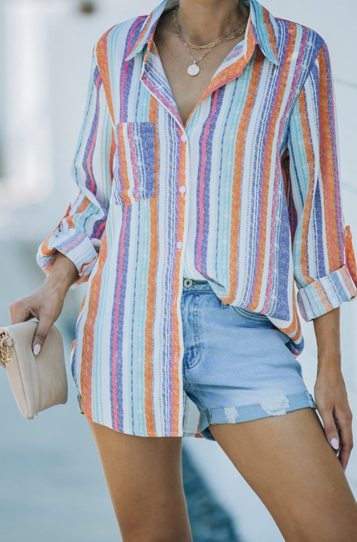 Coco Striped Button Up Top - Rebel Nomad