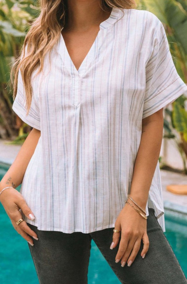 Collins Striped Print Loose Fit Short Sleeve Top - Rebel Nomad