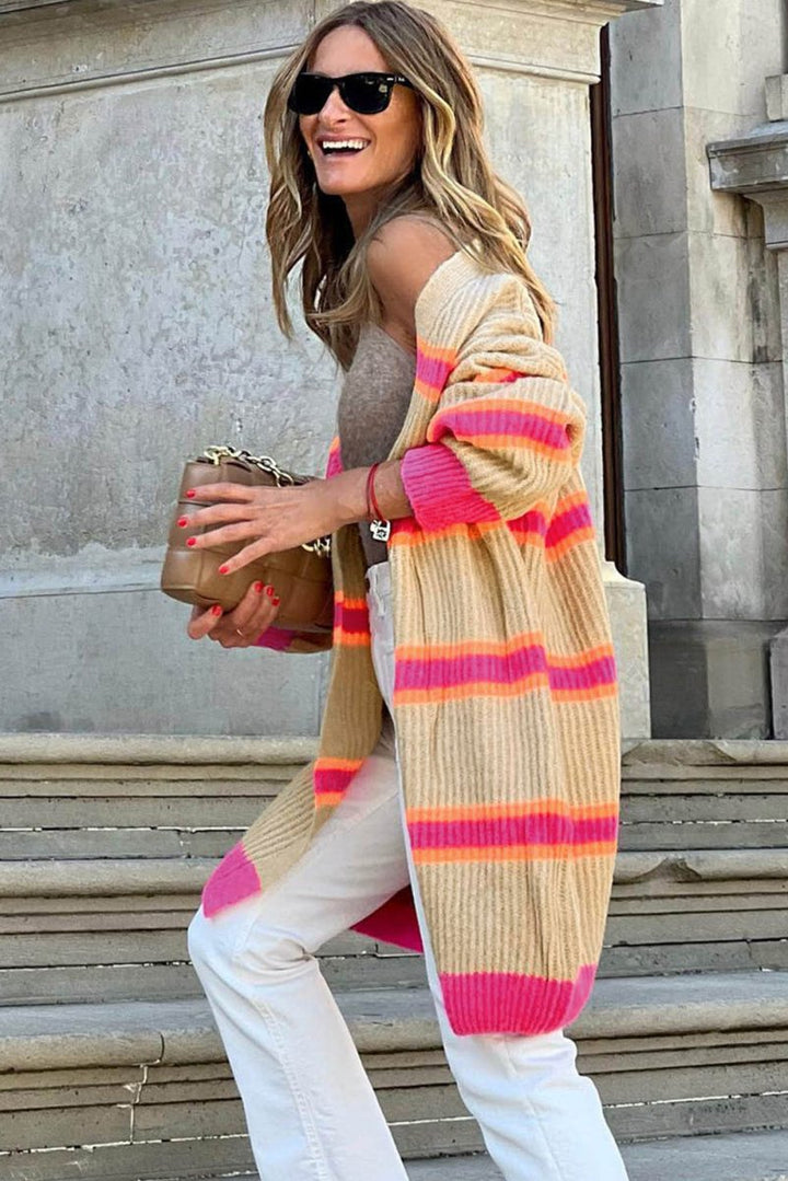 Crystal Stripe Ribbed Long Knitted Cardigan - Rebel Nomad