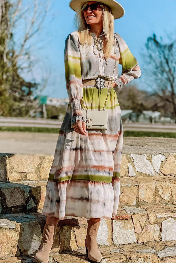 Cyrine Lace Up Tie-dye Print Long Shirt Dress - Rebel Nomad