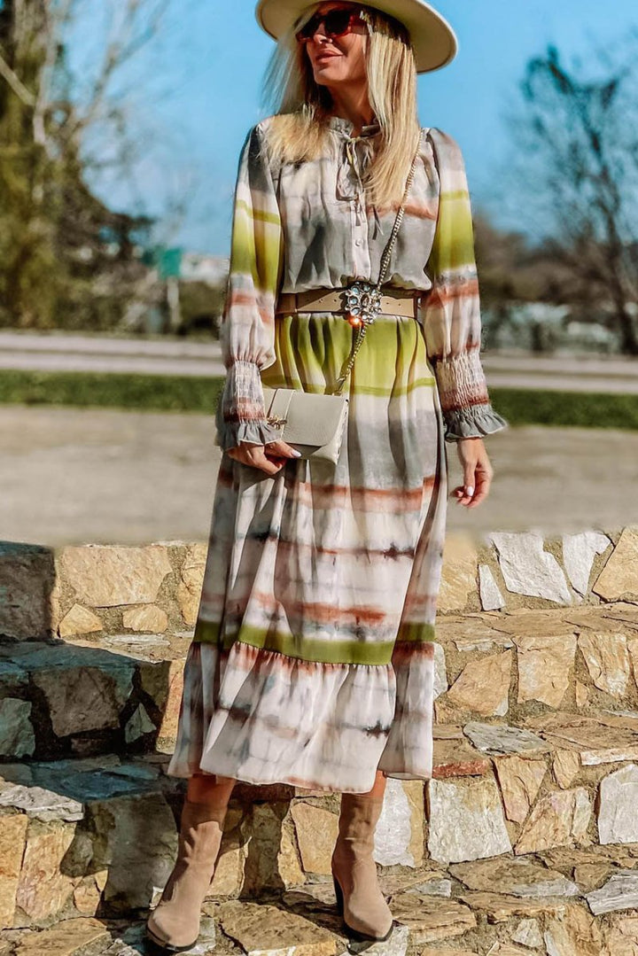 Cyrine Lace Up Tie-dye Print Long Shirt Dress - Rebel Nomad