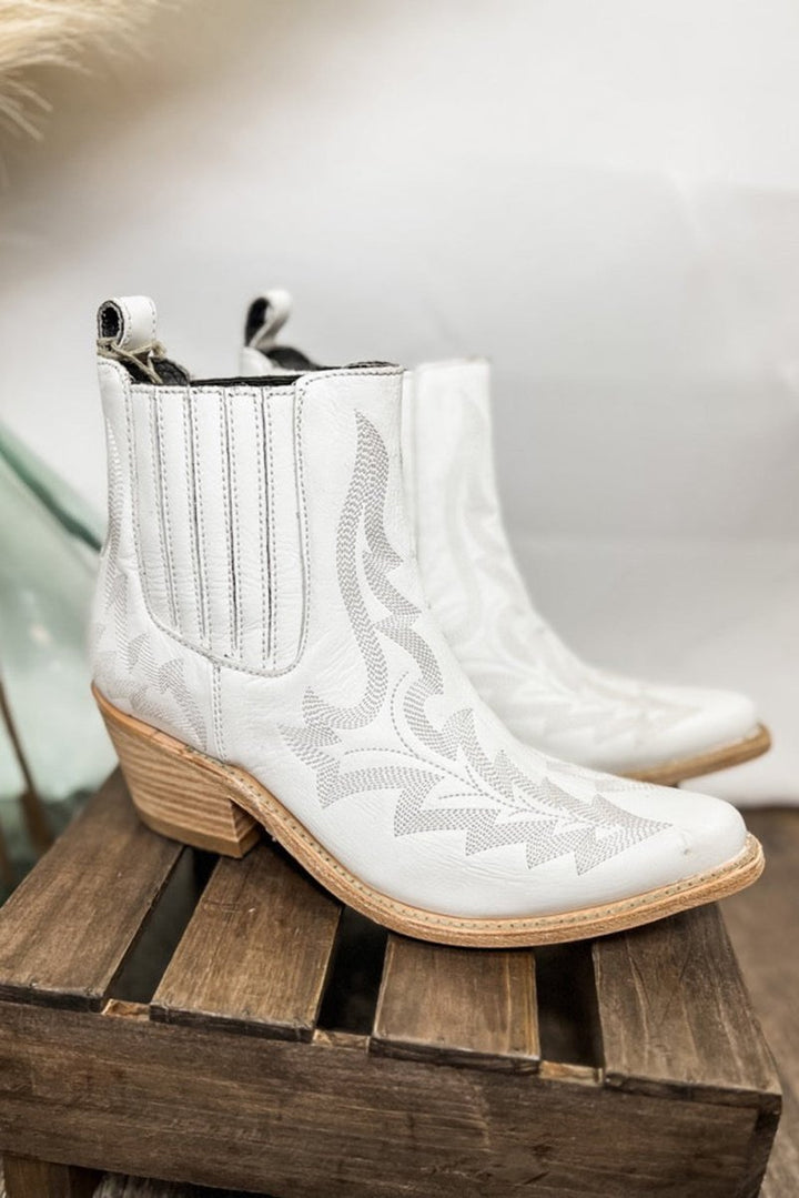 Dallas Embroidered Leather Thick Heel Booties - Rebel Nomad