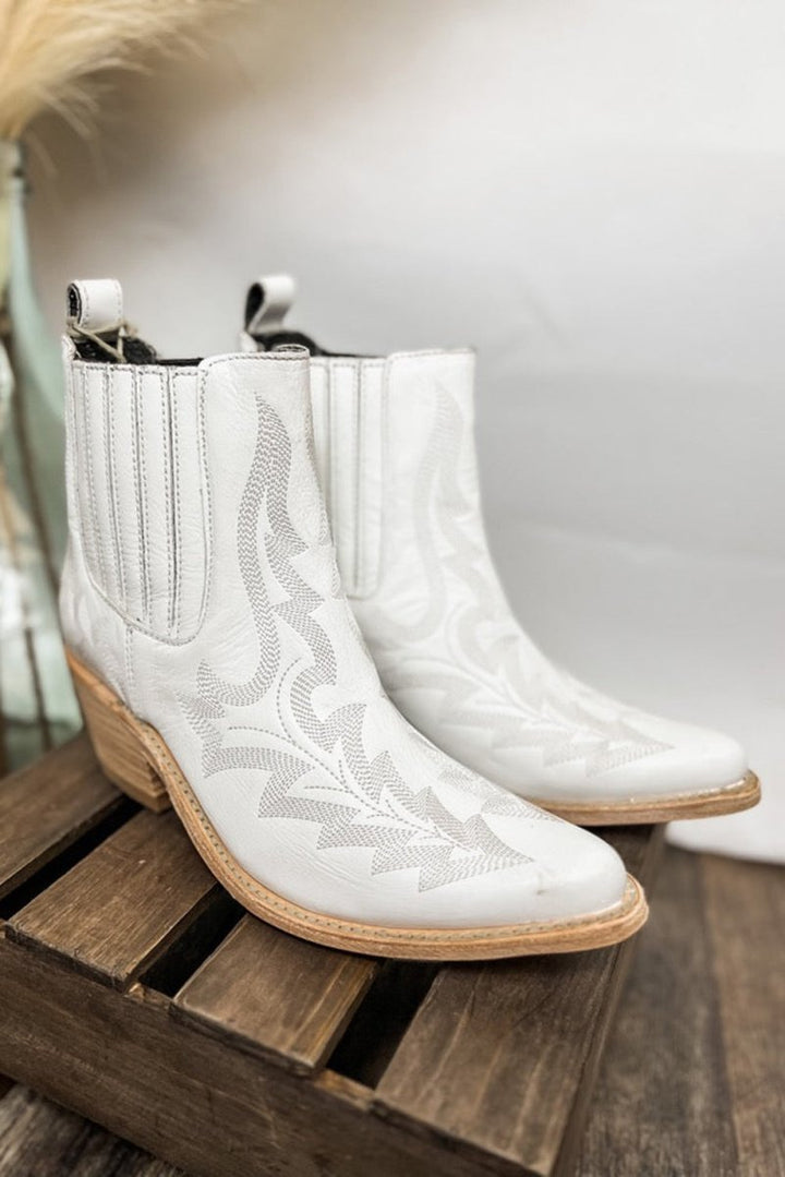 Dallas Embroidered Leather Thick Heel Booties - Rebel Nomad