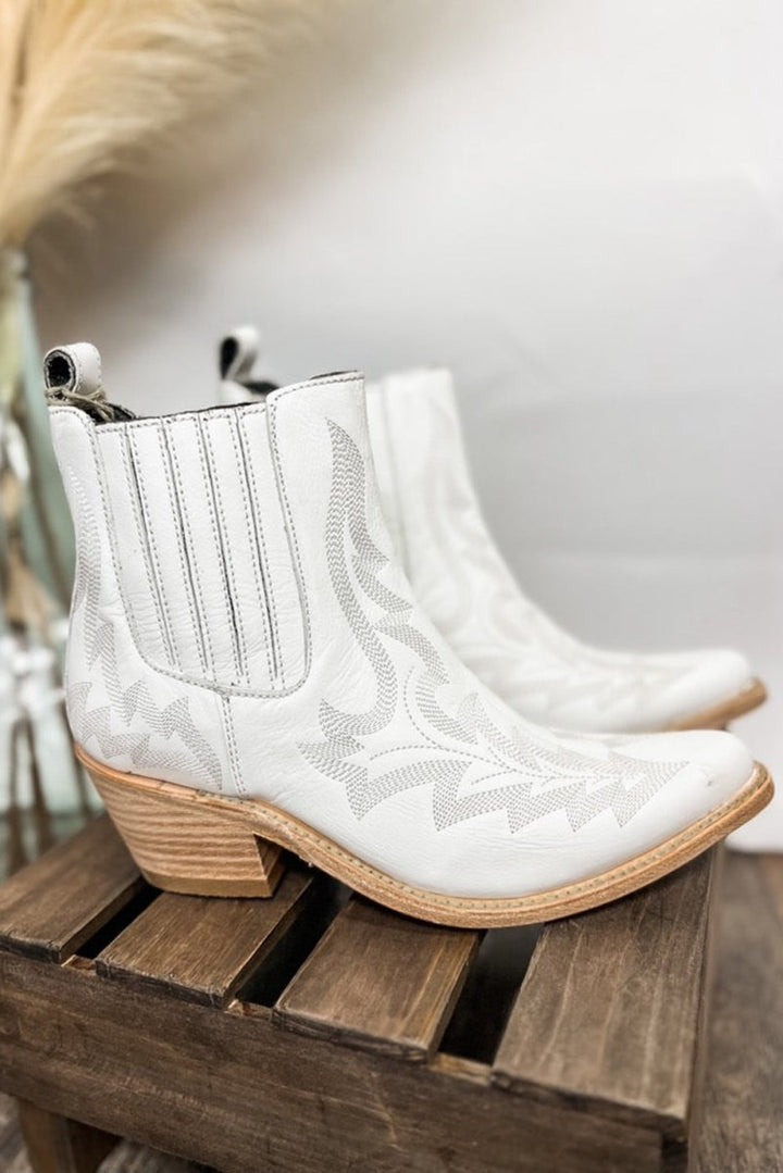 Dallas Embroidered Leather Thick Heel Booties - Rebel Nomad