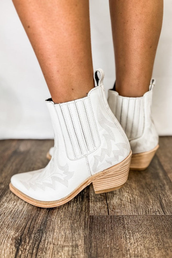 Dallas Embroidered Leather Thick Heel Booties - Rebel Nomad