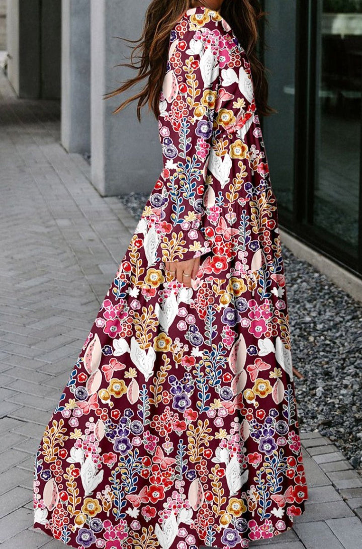 Daphine V Neck Floral Print Empire Waist Maxi Dress - Rebel Nomad