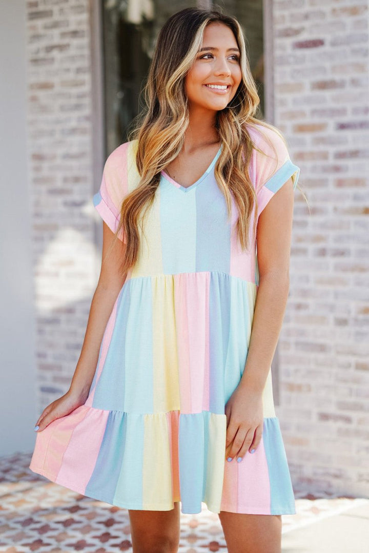 Darby Striped Tiered Mini Dress - Rebel Nomad