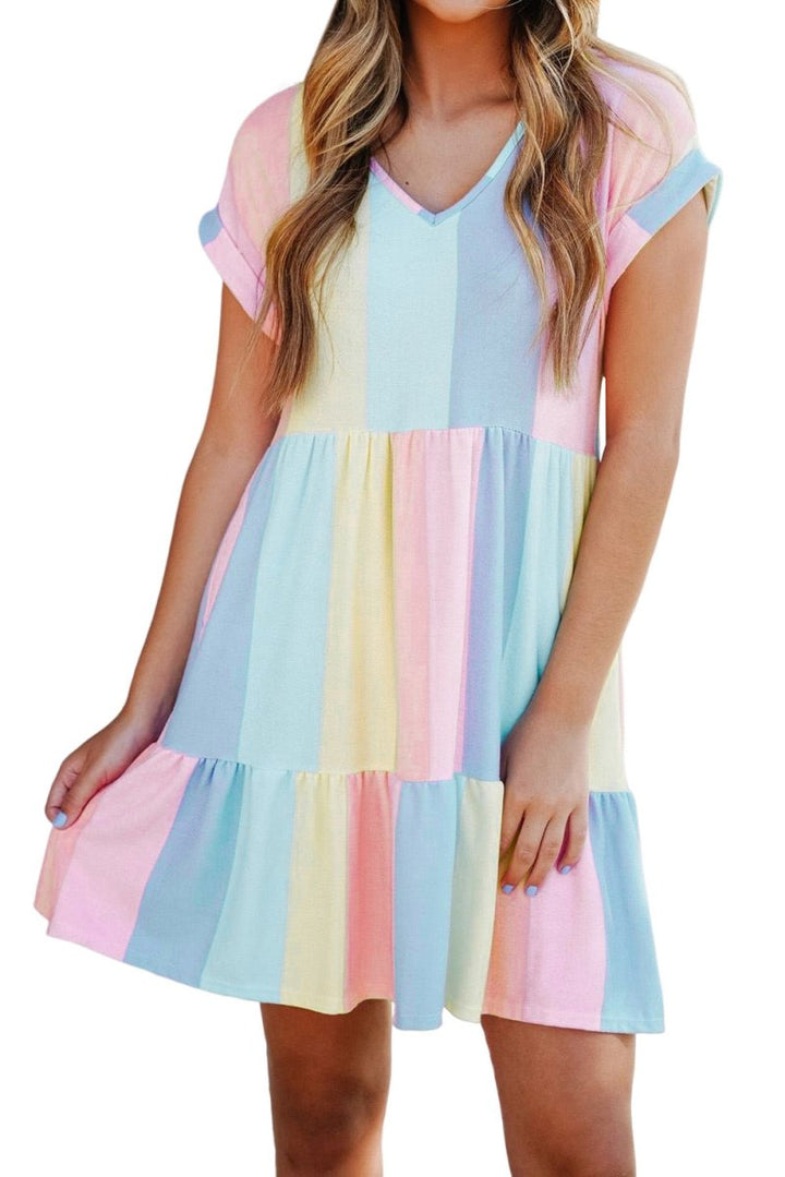 Darby Striped Tiered Mini Dress - Rebel Nomad