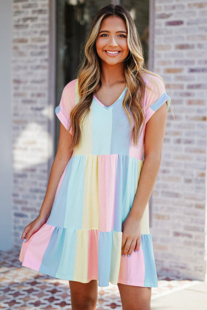 Darby Striped Tiered Mini Dress - Rebel Nomad