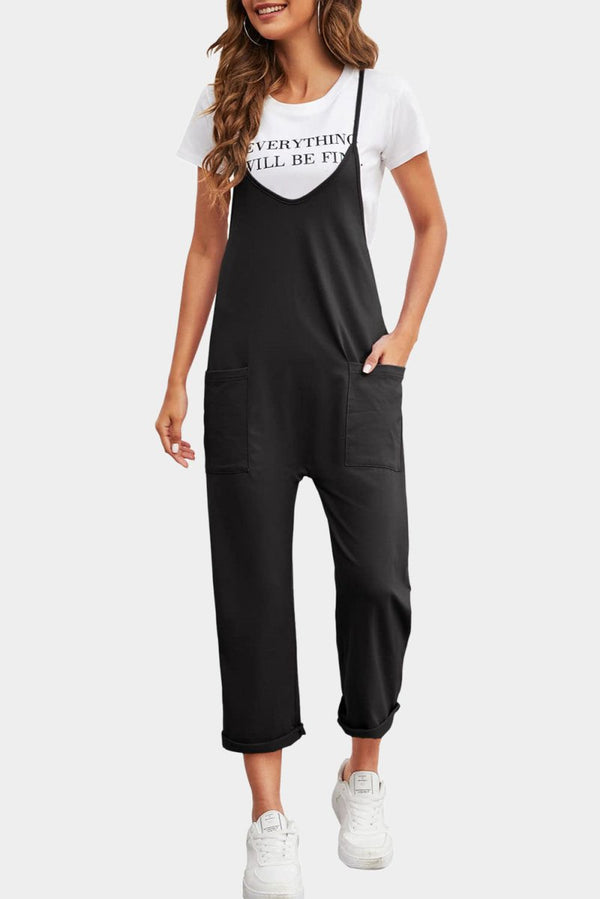 Daria Pocketed Adjustable Spaghetti Strap Straight Leg Jumpsuit - Rebel Nomad