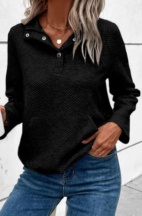 Deane Textured Knit Buttoned Kangaroo Pocket Sweatshirt - Rebel Nomad
