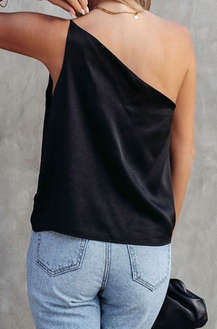 Deloise Satin One Shoulder Loose Tank Top - Rebel Nomad