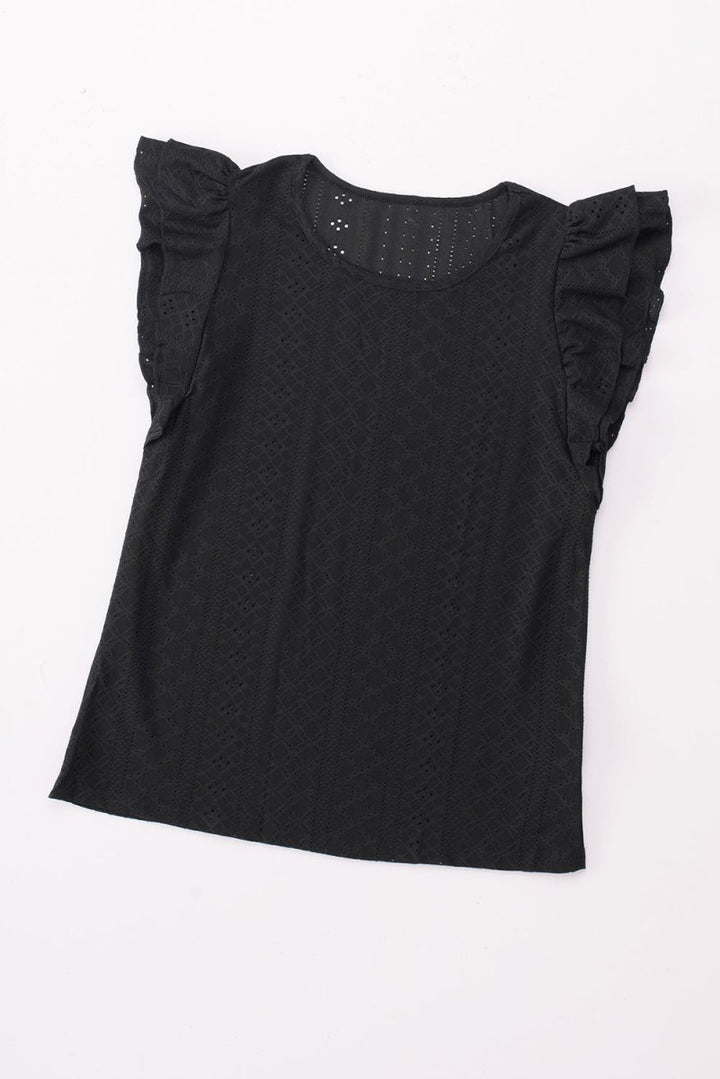 Delphine Rhombus Textured Ruffle Short Sleeve Blouse - Rebel Nomad