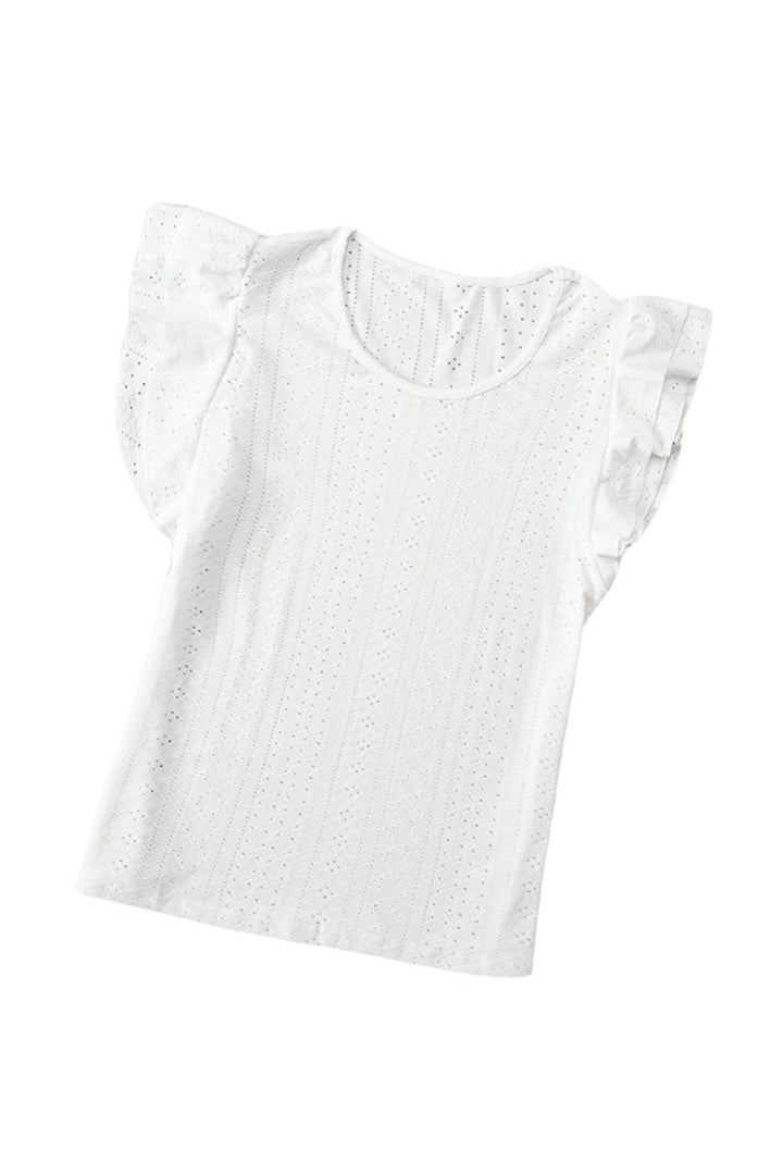 Delphine Rhombus Textured Ruffle Short Sleeve Blouse - Rebel Nomad