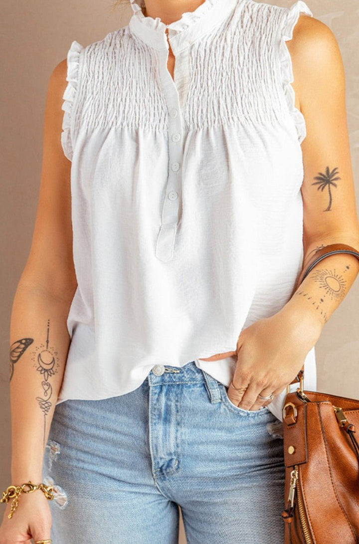 Demetria Frilled Tank Top with Buttons - Rebel Nomad