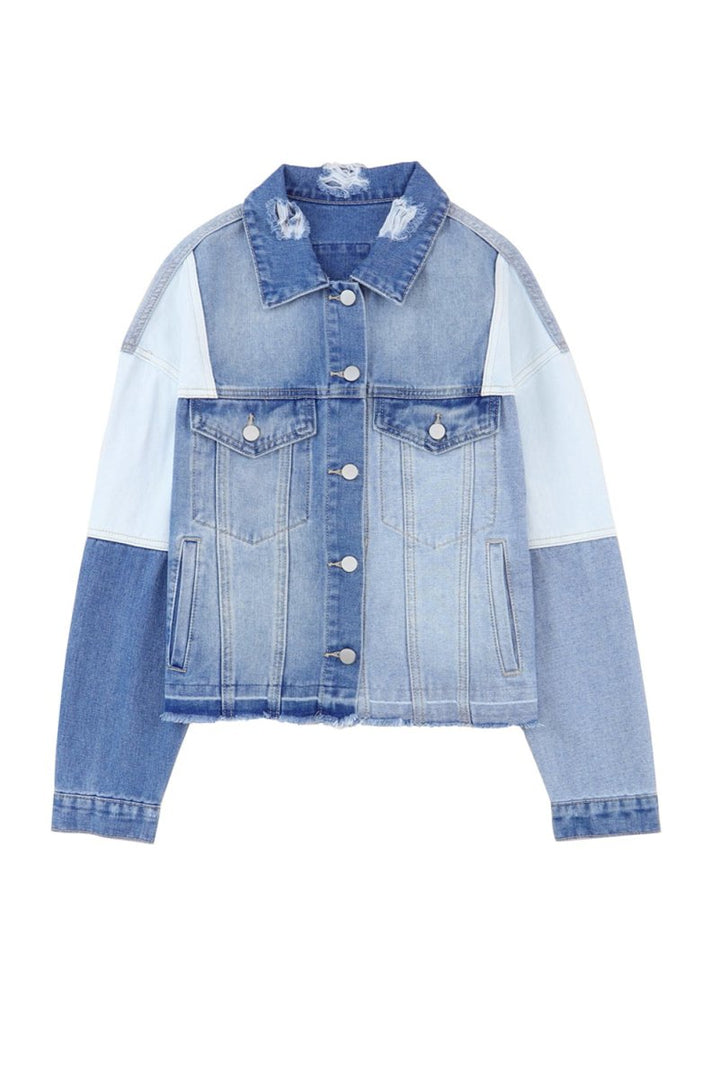 Denise Color Block Denim Patchwork Frayed Hem Jacket - Rebel Nomad