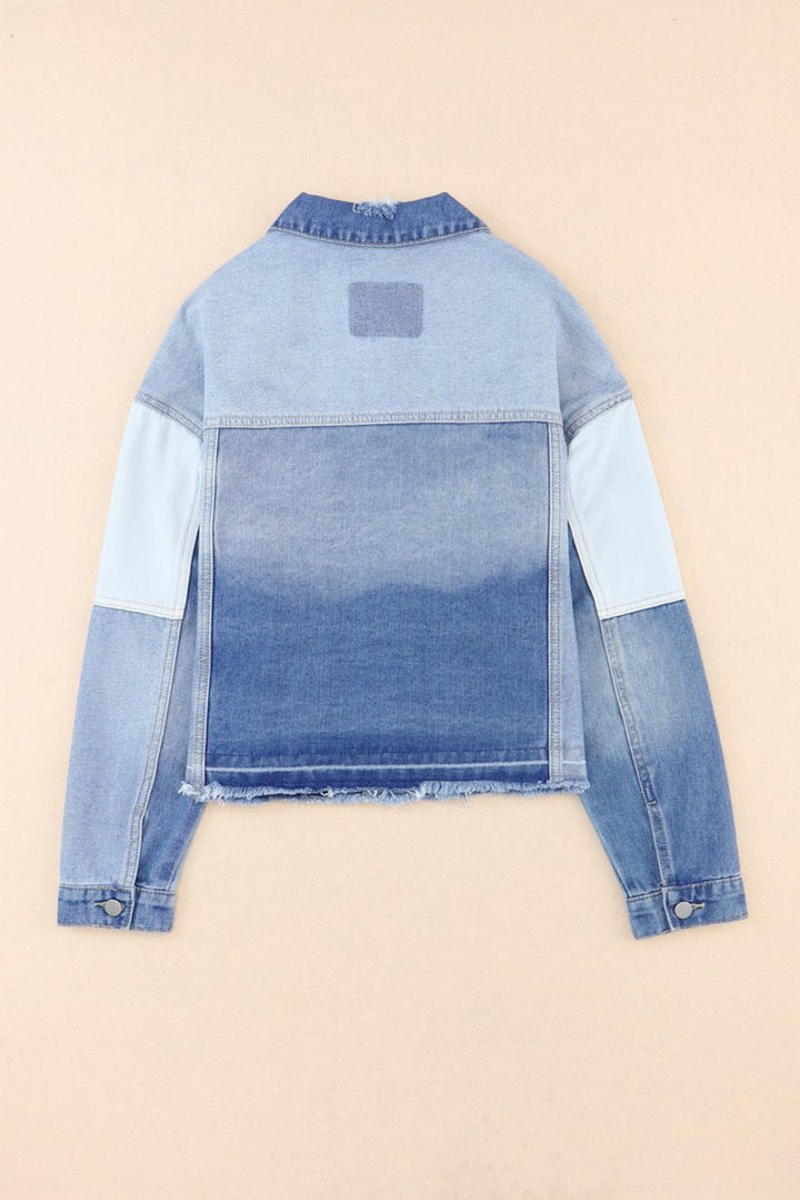 Denise Color Block Denim Patchwork Frayed Hem Jacket - Rebel Nomad