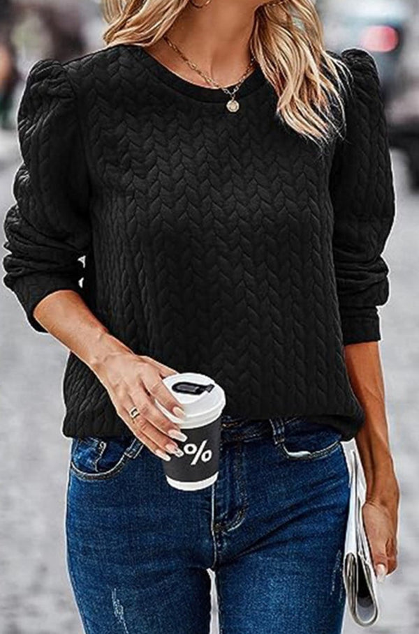 Dido Cable Textured Puff Sleeve Sweatshirt - Rebel Nomad