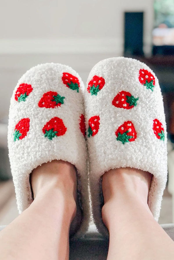 Diedre Cute Fuzzy Strawberry Pattern Home Slippers - Rebel Nomad