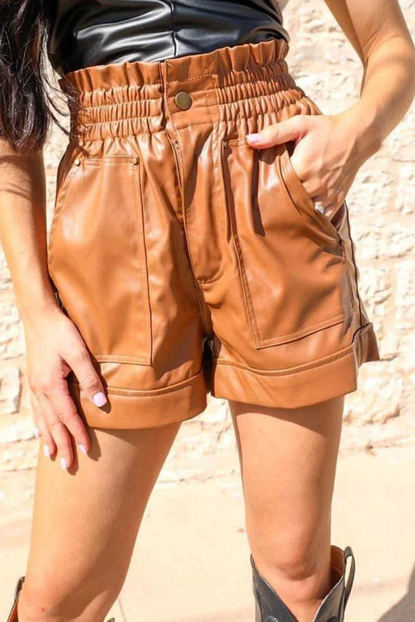 Dolly Patch Pockets Faux Leather High Rise Shorts - Rebel Nomad