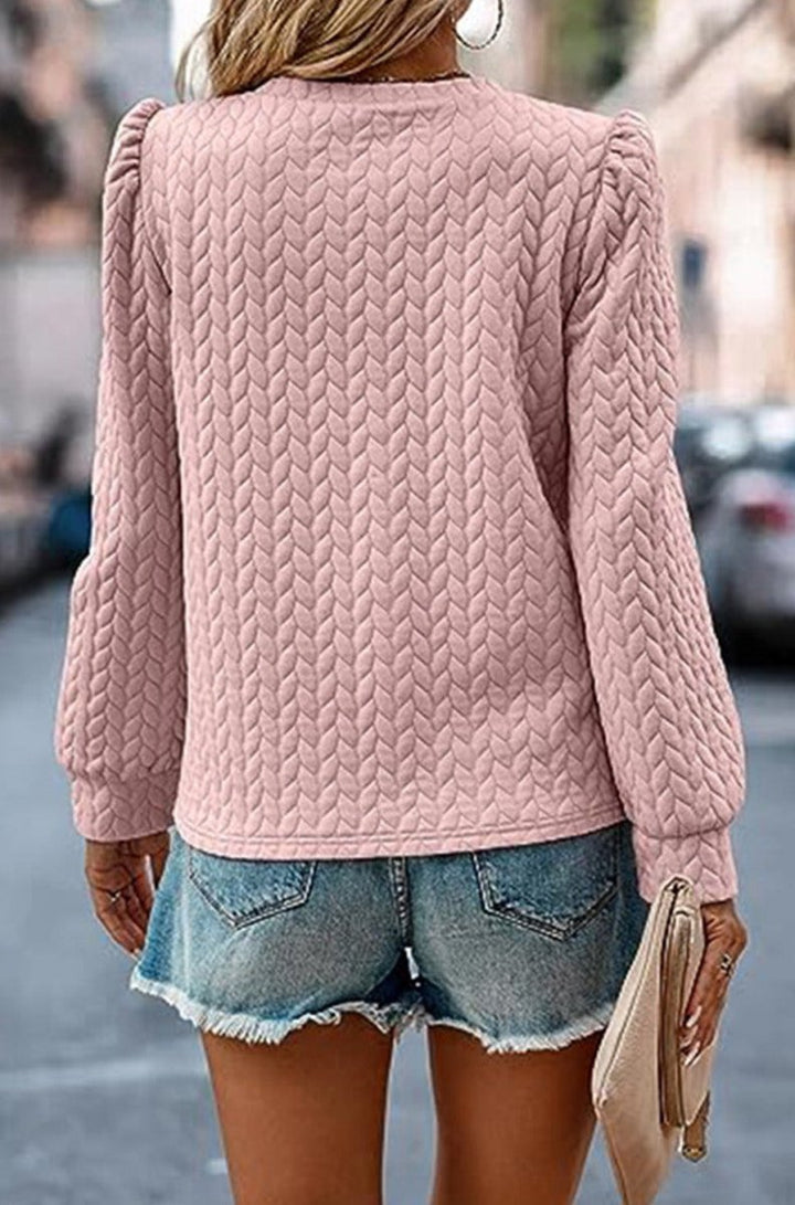 Dominga Cable Textured Puff Sleeve Sweatshirt - Rebel Nomad