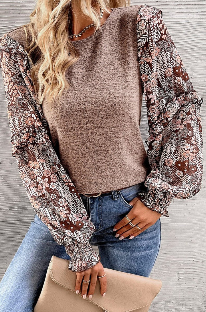Domitila Ruffle Tiered Floral Sleeve Crew Neck Blouse - Rebel Nomad