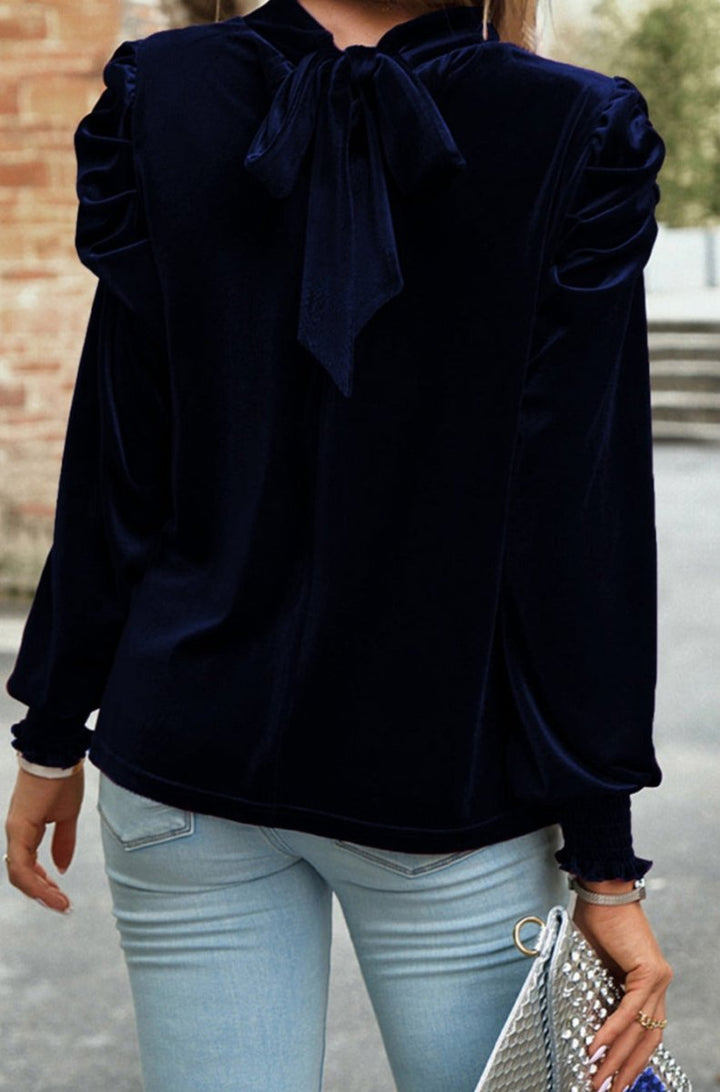 Dorathy Mock Neck Puff Sleeve Velvet Blouse - Rebel Nomad