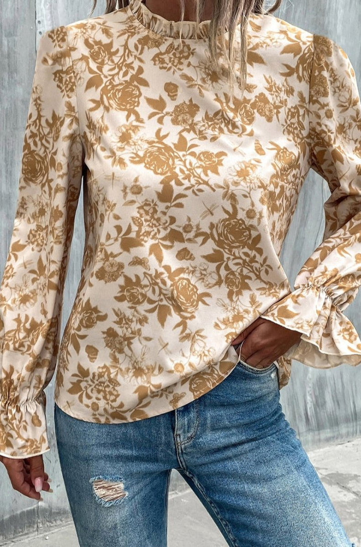 Dorothy Floral Print Frilled Neckline Flounce Sleeve Blouse - Rebel Nomad