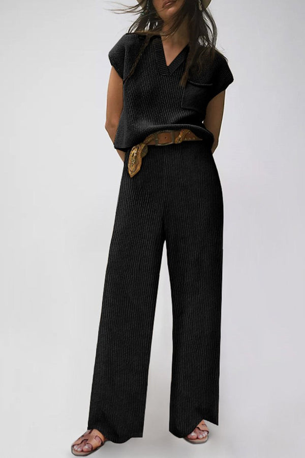 Drucilla Knitted V Neck Sweater and Casual Pants Set - Rebel Nomad