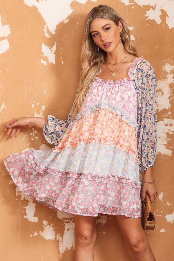 Echo Floral Tiered Puff Sleeve Dress - Rebel Nomad