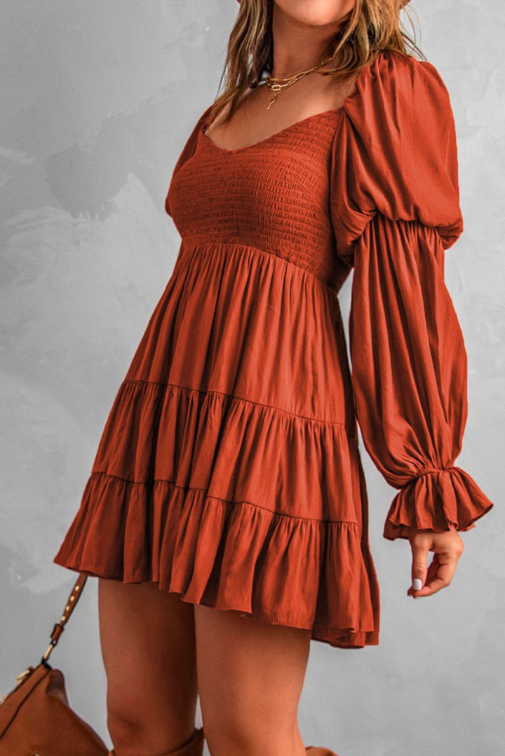 Eirene Boho Solid Shirred Ruffle Mini Dress - Rebel Nomad