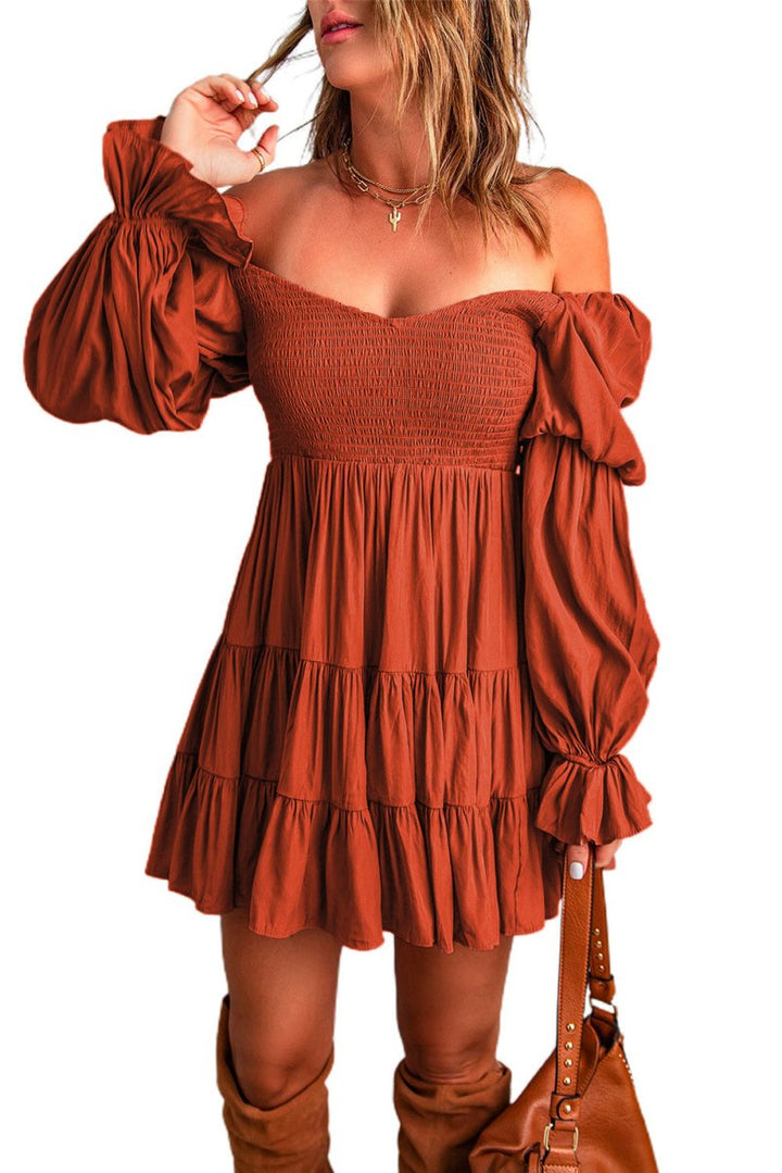 Eirene Boho Solid Shirred Ruffle Mini Dress - Rebel Nomad