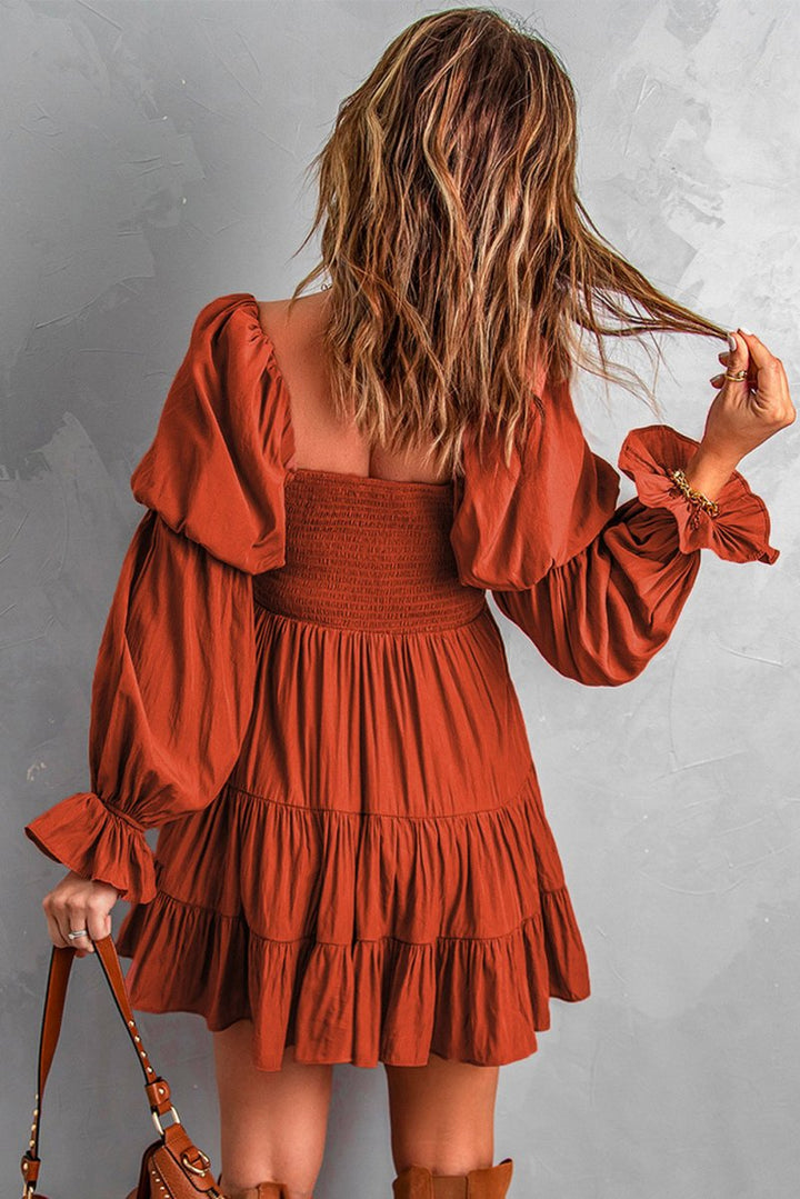 Eirene Boho Solid Shirred Ruffle Mini Dress - Rebel Nomad