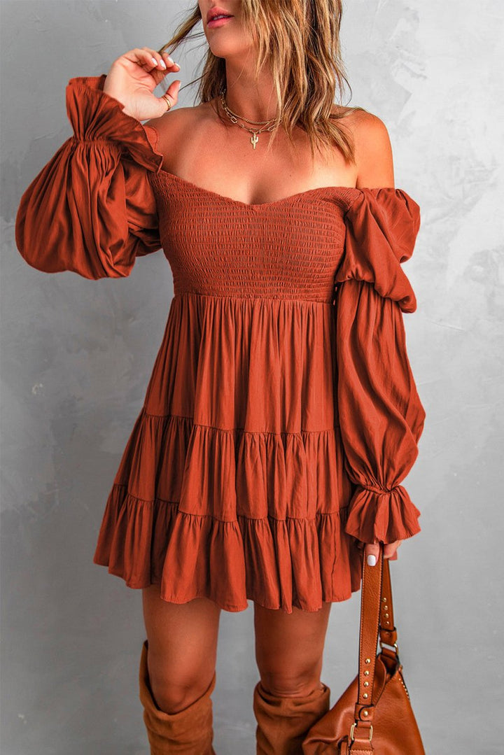 Eirene Boho Solid Shirred Ruffle Mini Dress - Rebel Nomad